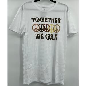 Leisure Lounge Unisex Together We Can Peace Graphic White Tshirt NEW Medium